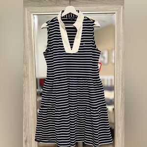 Nautica Navy and White Striped Midi Dress